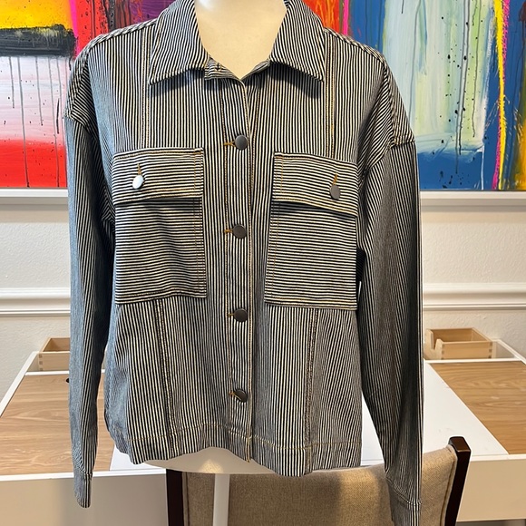 NWOT splendid denim striped jacket - Picture 6 of 10